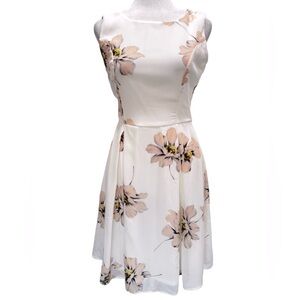 Cream with Pale Rose Pink Flowers Flowy Sleeveless ModCloth Dress by Yellow Star